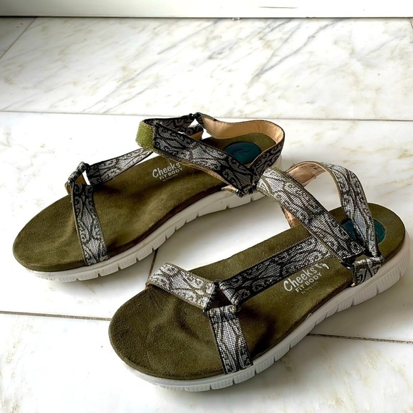 Cheeks Fit Body by Tony Little olive green and gray strap support sandal size 9 - Picture 1 of 11